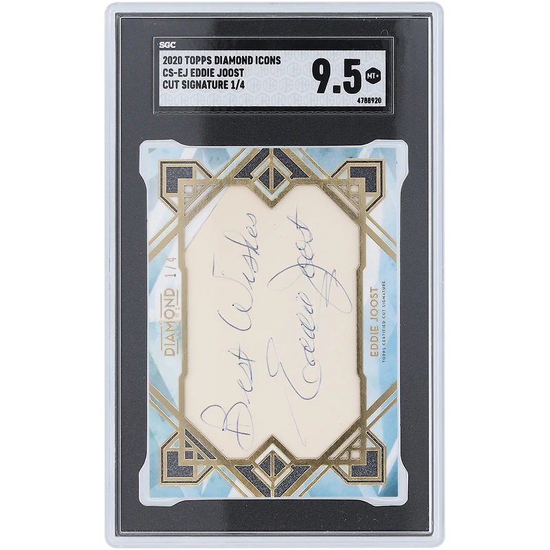 Eddie Joost Cincinnati Reds Autographed 2020 Topps Diamond Icons Cut Signature #CS-EJ #1/4 SGC Authenticated MT 9.5 Card with "Best Wishes" Inscription