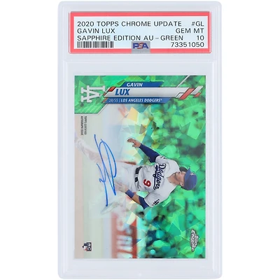 Gavin Lux Los Angeles Dodgers Autographed 2020 Topps Chrome Update Sapphire Edition Green #RA-GL #43/50 PSA Authenticated Gem MT 10 Card