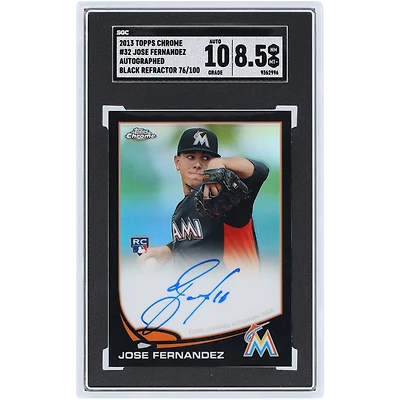 Jose Fernandez Miami Marlins Autographed 2013 Topps Chrome Black Refractor #32 #76/100 SGC Authenticated 8.5/10 Rookie Card