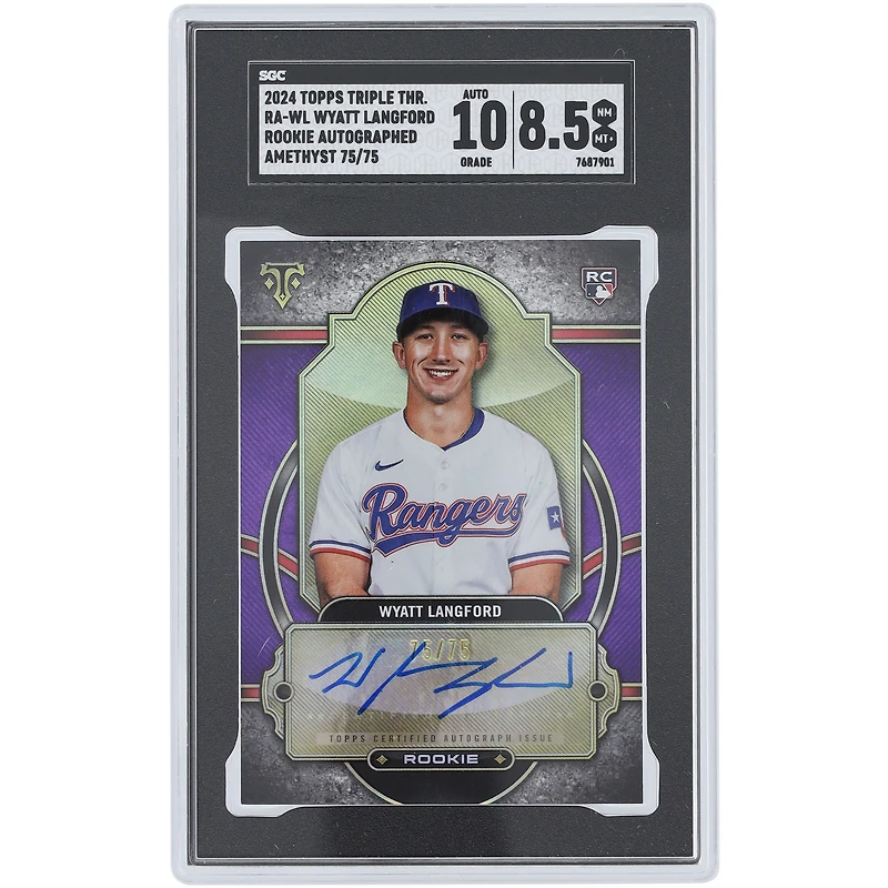 Wyatt Langford Texas Rangers Autographed 2024 Topps Triple Threads Amethyst #RA-WL #75/75 SGC Authenticated 8.5/10 Rookie Card