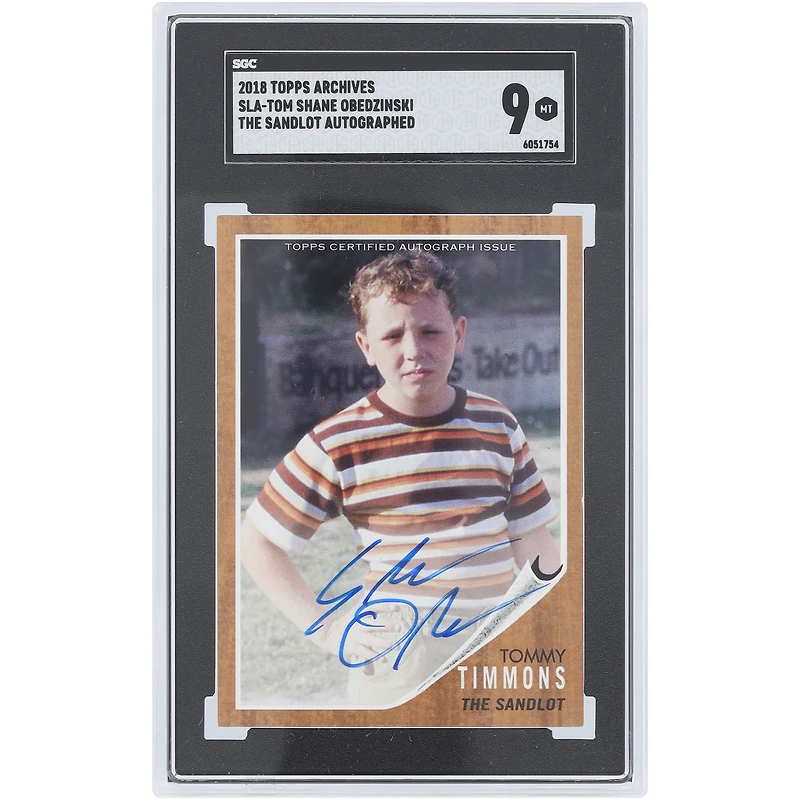 Shane Obedzinski The Sandlot Autographed 2018 Topps Archives Tommy Timmons #SLA-TOM SGC Authenticated MT 9 Card