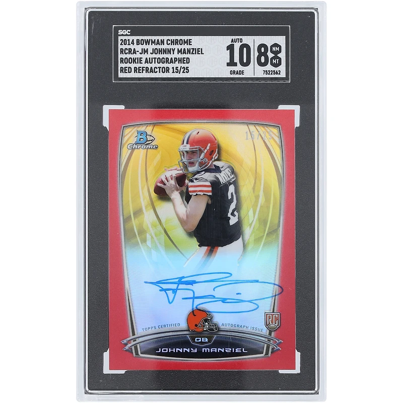 Johnny Manziel Cleveland Browns Autographed 2014 Topps Chrome Red Refractor #RCRA-JM #15/25 SGC Authenticated 8/10 Rookie Card