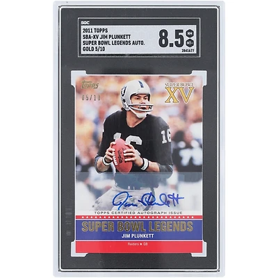 Jim Plunkett Oakland Raiders Autographed 2011 Topps Gold Super Bowl Legends #SBA-XV #5/10 SGC Authenticated 8.5 Card