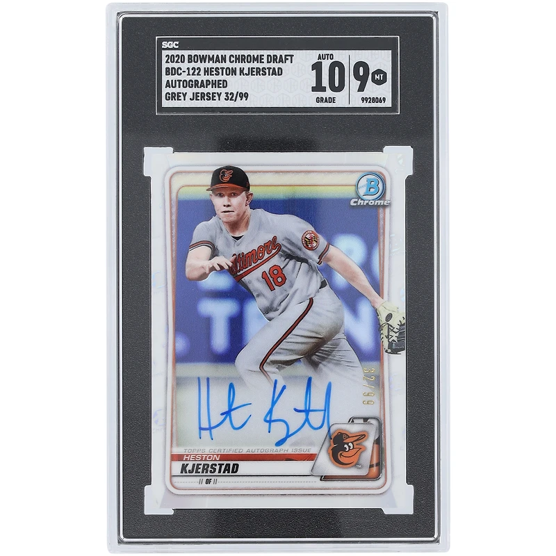 Heston Kjerstad Baltimore Orioles Autographed 2020 Bowman Chrome Draft Grey Jersey Refractor #BDC-122 #32/99 SGC Authenticated 9/10 Card