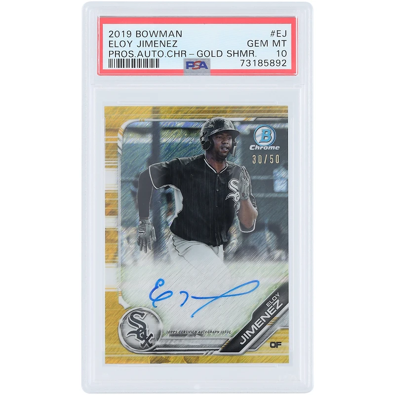 Eloy Jimenez Chicago White Sox Autographed 2019 Bowman Prospects Gold Shimmer #CPA-EJ #30/50 PSA Authenticated Gem MT 10 Card
