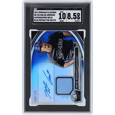 Nolan Arenado Colorado Rockies Autographed 2013 Bowman Platinum Blue Refractor Relic #AR-NA #48/199 SGC Authenticated 8.5/10 Card