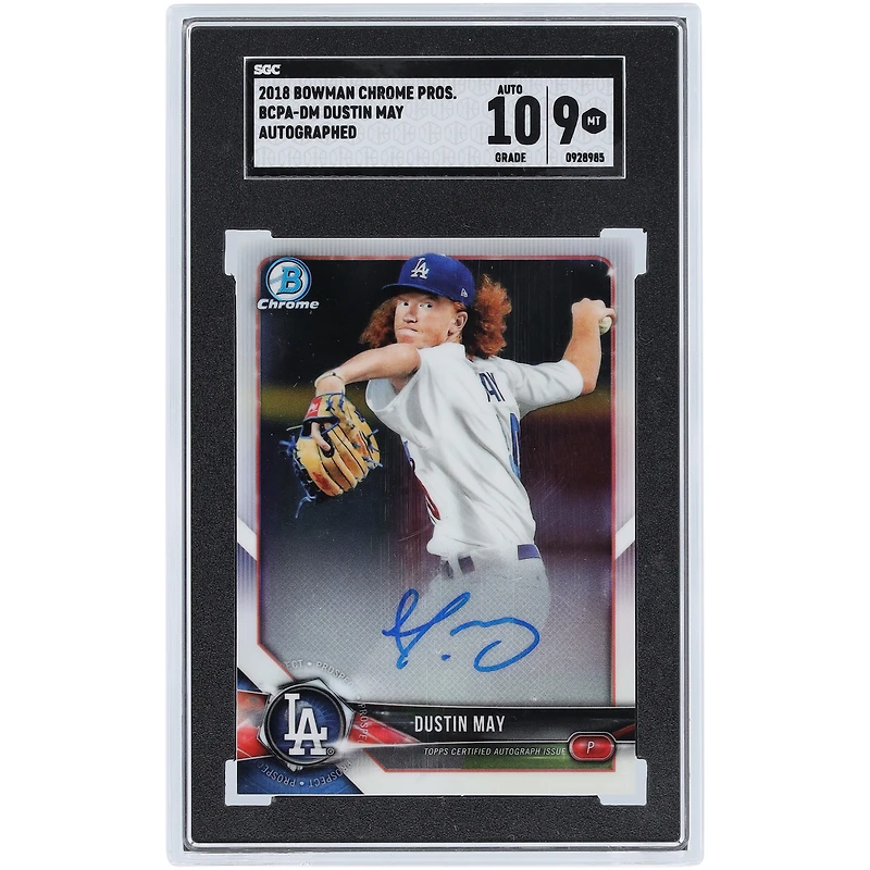 Dustin May Los Angeles Dodgers Autographed 2018 Bowman Chrome Prospects #BCPA-DM SGC Authenticated 9/10 Card