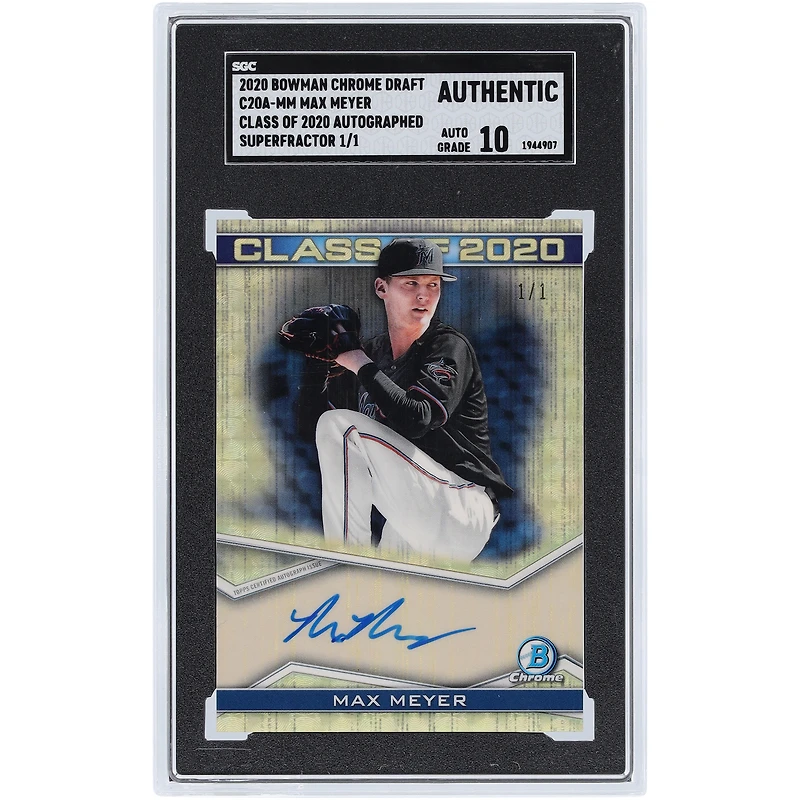 Max Meyer Miami Marlins Autographed 2020 Bowman Chrome Draft Class of 2020 Superfractor #C20A-MM #1/1 SGC Authenticated Auto 10 Card