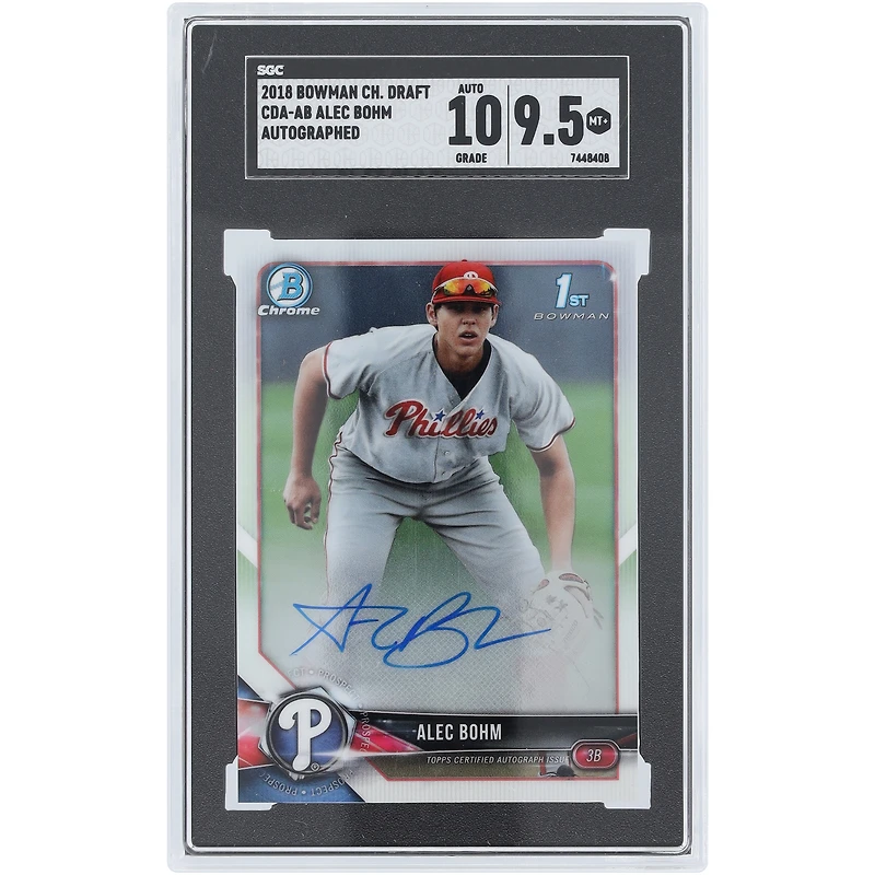 Alec Bohm Philadelphia Phillies Autographed 2018 Bowman Chrome Draft 1st Bowman #CDA-AB SGC Authenticated 9.5/10 Card