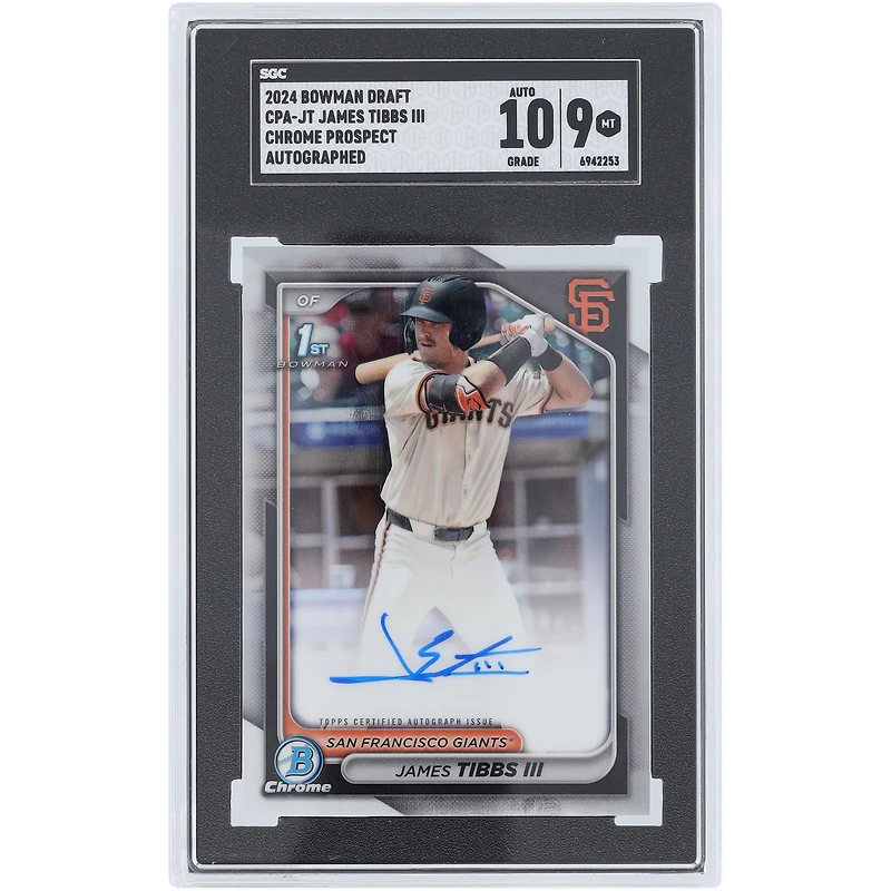 James Tibbs III San Francisco Giants Autographed 2024 Bowman Draft Chrome Prospects 1st Bowman #CPA-JT SGC Authenticated 9/10 Card