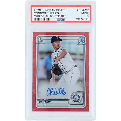 Connor Phillips Seattle Mariners Autographed 2020 Bowman Draft Chrome Prospects Red Refractor #CDA-CP #2/5 PSA Authenticated Mint 9 Card