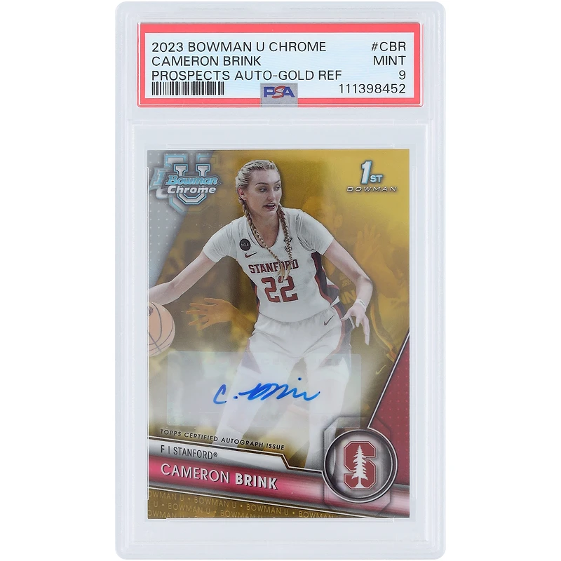 Cameron Brink Stanford Cardinal Autographed 2023 Bowman U Chrome Gold Refractor #BCPA-CBR #44/50 PSA Authenticated 9 Card