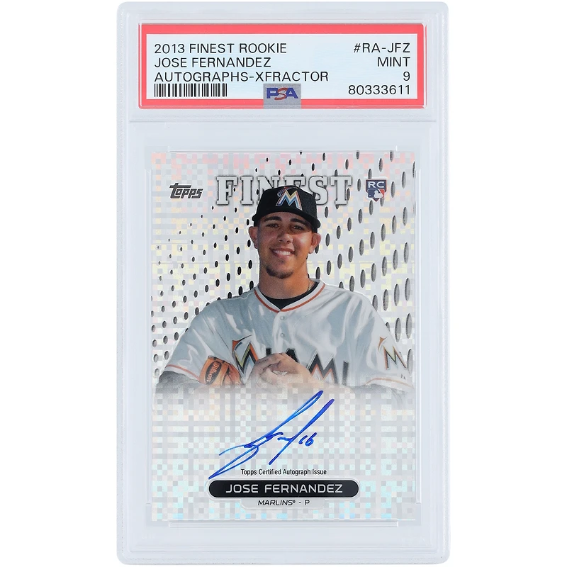 Jose Fernandez Miami Marlins Autographed 2013 Finest Xfractor #RA-JFZ #3/149 PSA Authenticated Mint 9 Rookie Card