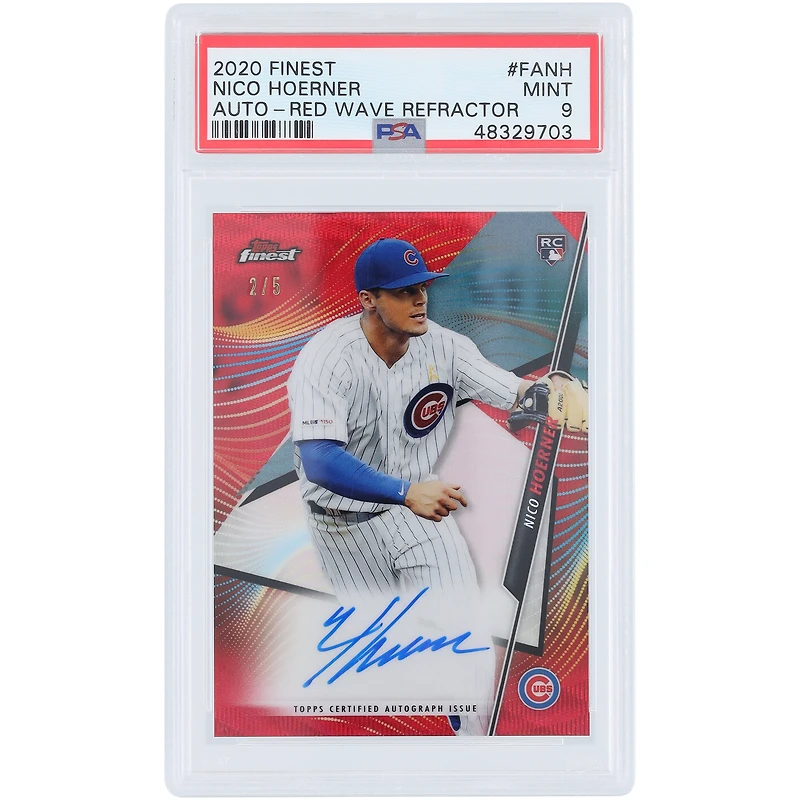Nico Hoerner Chicago Cubs Autographed 2020 Finest Red Wave Refractor #FA-NH #2/5 PSA Authenticated Mint 9 Rookie Card