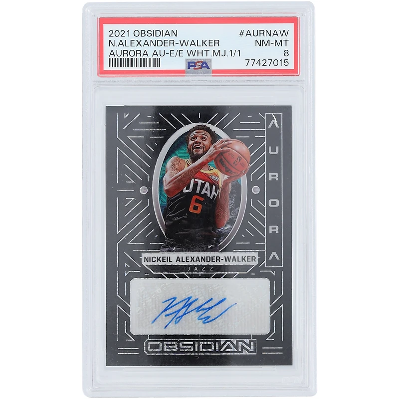 Nickeil Alexander-Walker Utah Jazz Autographed 2021-22 Panini Obsidian Aurora Electric Etch White #AUR-NAW #1/1 PSA Authenticated 8 Card