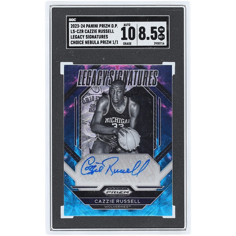 Cazzie Russell Michigan Wolverines Autographed 2023-24 Panini Prizm Draft Pick Choice Nebula Prizm Legacy Sigs #LS-CZR #1/1 SGC Authenticated 8.5/10 Card