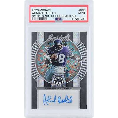 Ahmad Rashad Minnesota Vikings Autographed 2023 Panini Mosaic Scripts No Huddle Black #S30 #1/1 PSA Authenticated 9 Card