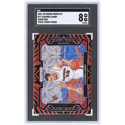 Stephen Curry Davidson Wildcats 2024-25 Panini Prizm Draft Pick Tiger Stripe Prizm Variation #77 SGC Authenticated 8 Card