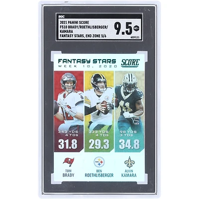 Tom Brady, Ben Roethlisberger and Alvin Kamara 2021 Panini Score End Zone Fantasy Stars #FS10 #5/6 SGC Authenticated 9.5 Card