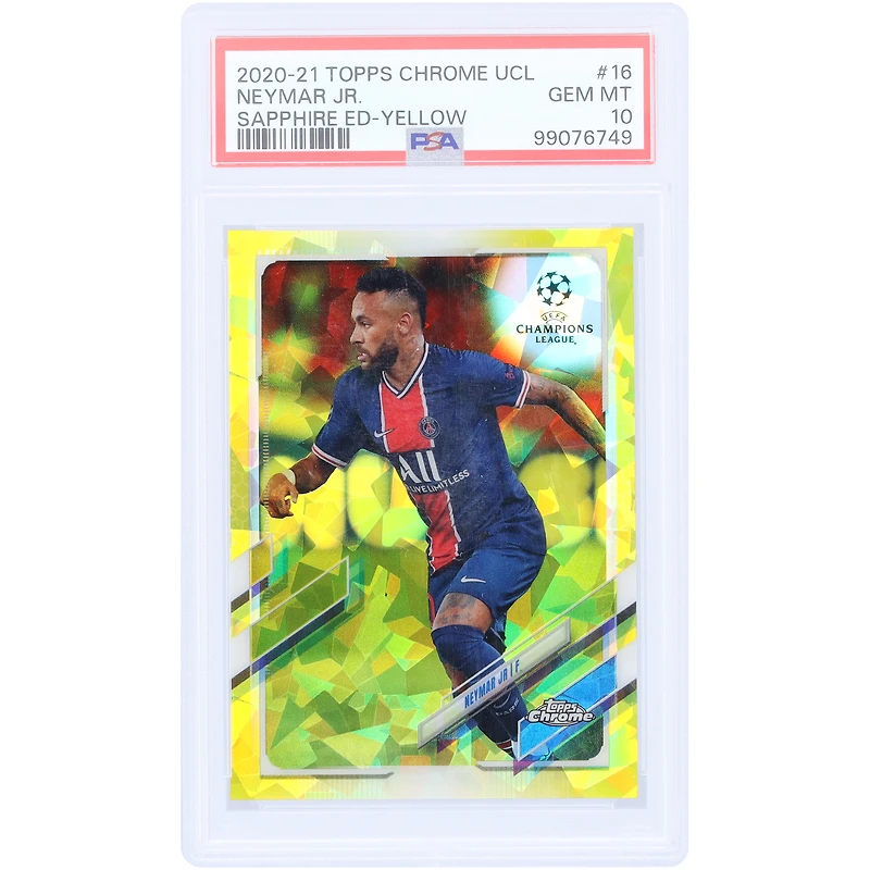 Neymar Jr. Paris Saint-Germain 2020-21 Topps Chrome UEFA Champions League Yellow Sapphire Edition #16 #7/99 PSA Authenticated 10 Card