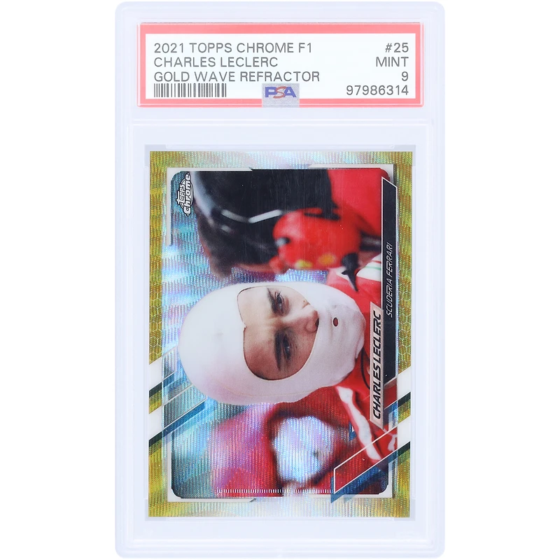 Charles Leclerc Scuderia Ferrari 2021 Topps Chrome Gold Wave Refractor #25 #38/50 PSA Authenticated 9 Card