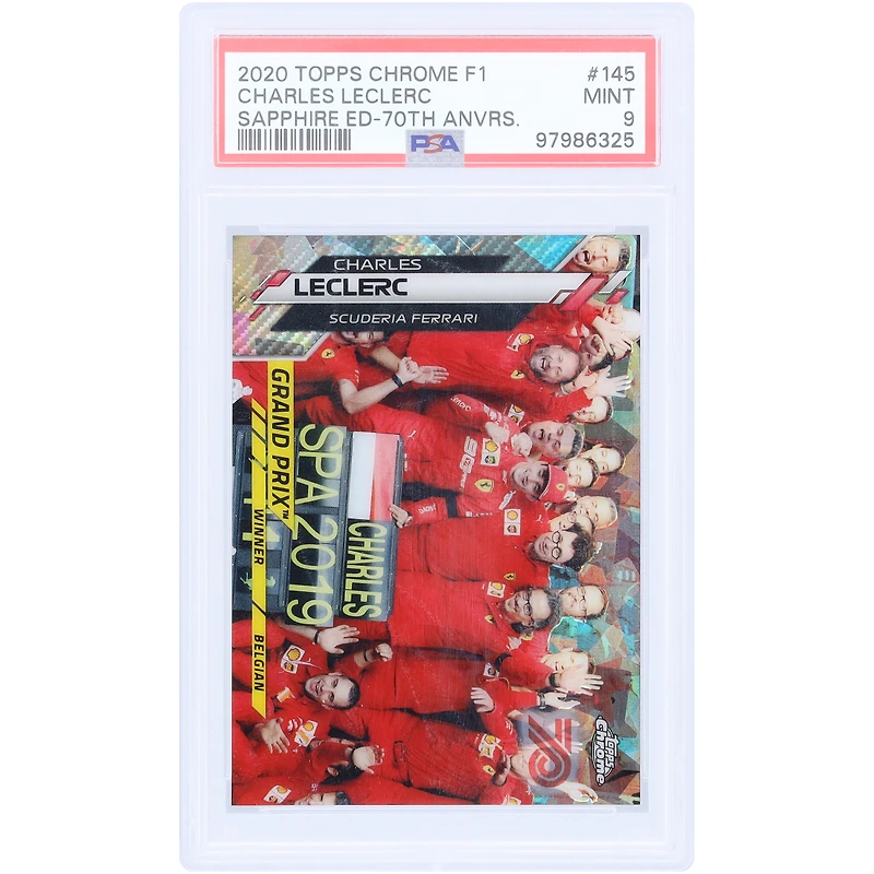 Charles Leclerc Scuderia Ferrari 2020 Topps Chrome 70th Anniversary Sapphire Edition #145 #4/70 PSA Authenticated 9 Card