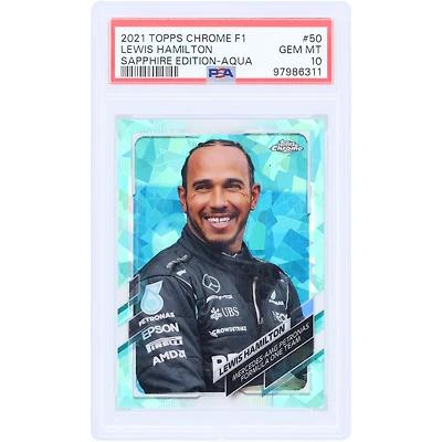 Lewis Hamilton Mercedes-AMG Petronas F1 Team 2021 Topps Chrome Aqua Sapphire Edition #50 #22/99 PSA Authenticated 10 Card