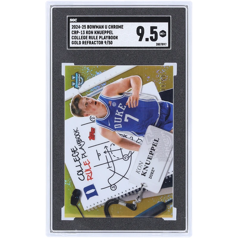 Kon Knueppel Duke Blue Devils 2024-25 Bowman U Chrome Gold Refractor College Rule Playbook #CRP-13 #9/50 SGC Authenticated 9.5 Card