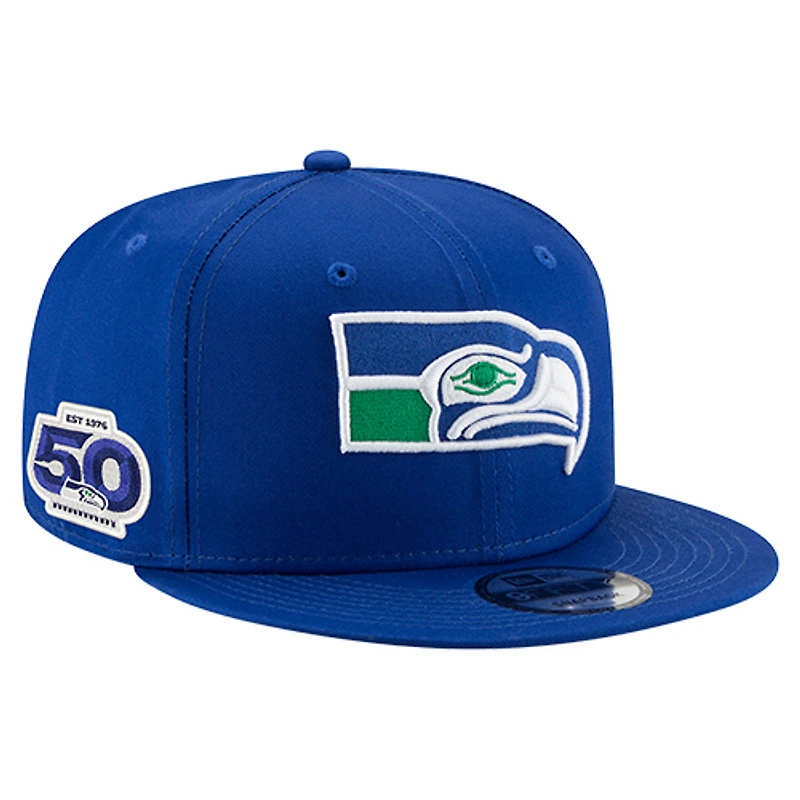 Men's New Era Royal Seattle Seahawks 50th Anniversary Side Patch 9FIFTY Snapback Hat