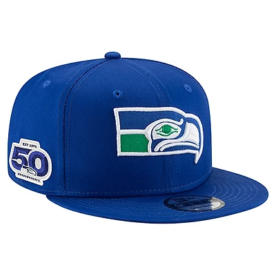 Men's New Era Royal Seattle Seahawks 50th Anniversary Side Patch 9FIFTY Snapback Hat