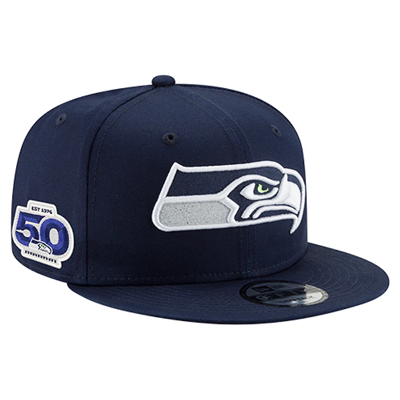 Men's New Era College Navy Seattle Seahawks 50th Anniversary Side Patch 9FIFTY Snapback Hat