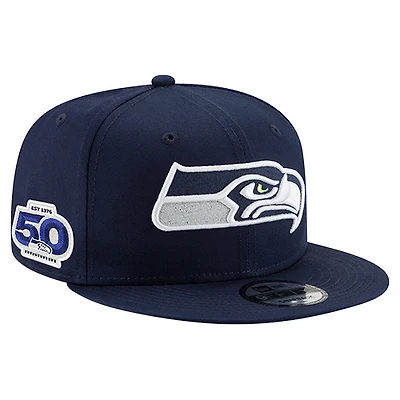 Men's New Era College Navy Seattle Seahawks 50th Anniversary Side Patch 9FIFTY Snapback Hat