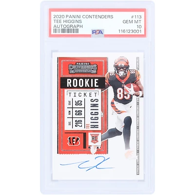Tee Higgins Cincinnati Bengals Autographed 2020 Panini Contenders Rookie Ticket #113 PSA Authenticated 10 Rookie Card