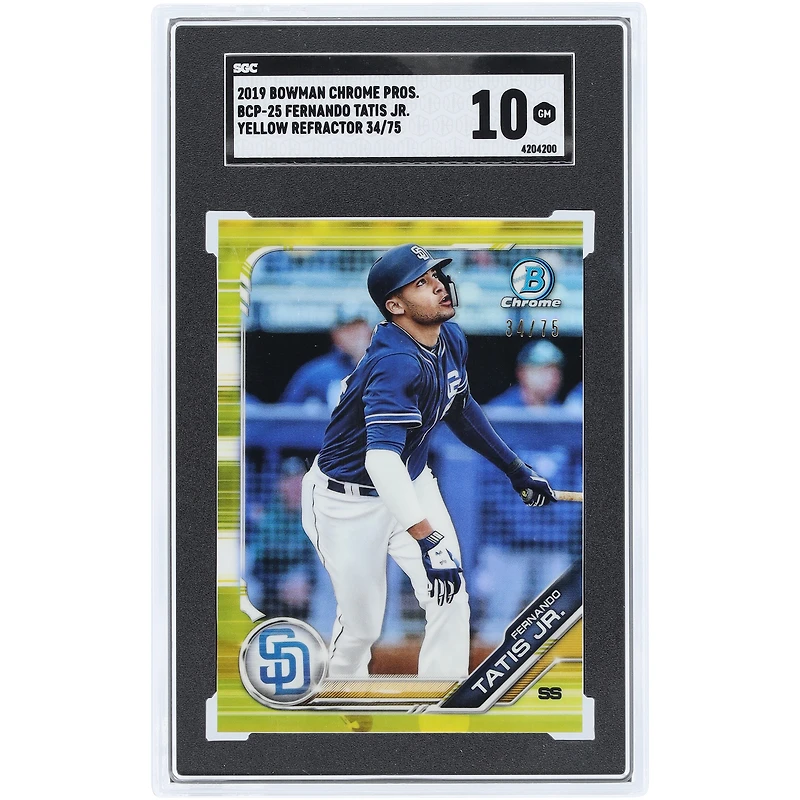 Fernando Tatis Jr. San Diego Padres 2019 Bowman Chrome Prospects Yellow Refractor #BCP-25 #34/75 SGC Authenticated 10 Card