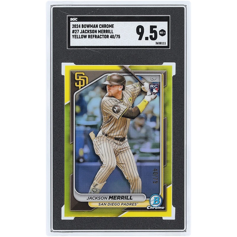 Jackson Merrill San Diego Padres 2024 Bowman Chrome Yellow Refractor #27 #40/75 SGC Authenticated 9.5 Rookie Card