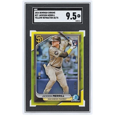 Jackson Merrill San Diego Padres 2024 Bowman Chrome Yellow Refractor #27 #40/75 SGC Authenticated 9.5 Rookie Card
