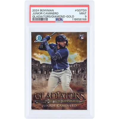 Junior Caminero Tampa Bay Rays 2024 Bowman Chrome Gladiators Of The Diamond Gold Refractor #GOTD-3 #47/50 PSA Authenticated 9 Rookie Card