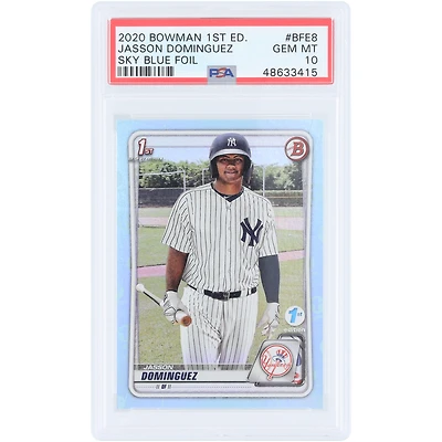 Jasson Domínguez New York Yankees 2020 Bowman 1st Edition Sky Blue Foil #BFE-8 PSA Authenticated 10 Card
