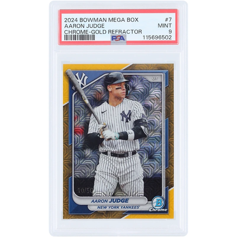 Aaron Judge New York Yankees 2024 Bowman Chrome Mega Box Gold Refractor #7 #10/50 PSA Authenticated 9 Card