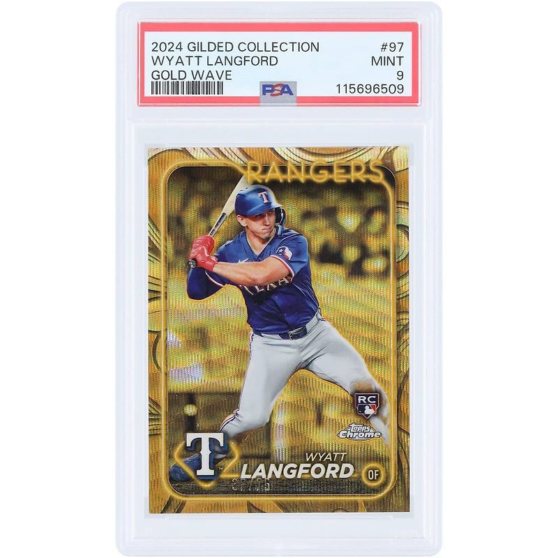 Wyatt Langford Texas Rangers 2024 Topps Gilded Collection Gold Wave #97 #37/75 PSA Authenticated 9 Rookie Card