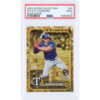 Wyatt Langford Texas Rangers 2024 Topps Gilded Collection Gold Wave #97 #37/75 PSA Authenticated 9 Rookie Card