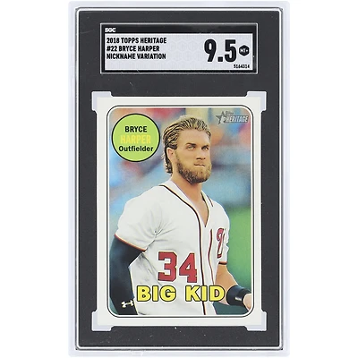 Bryce Harper Washington Nationals 2018 Topps Heritage Nickname Variation #22 SGC Authenticated 9.5 Card
