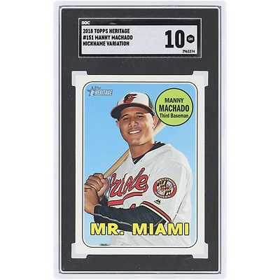 Manny Machado Baltimore Orioles 2018 Topps Heritage Nickname Variation #151 SGC Authenticated 10 Card