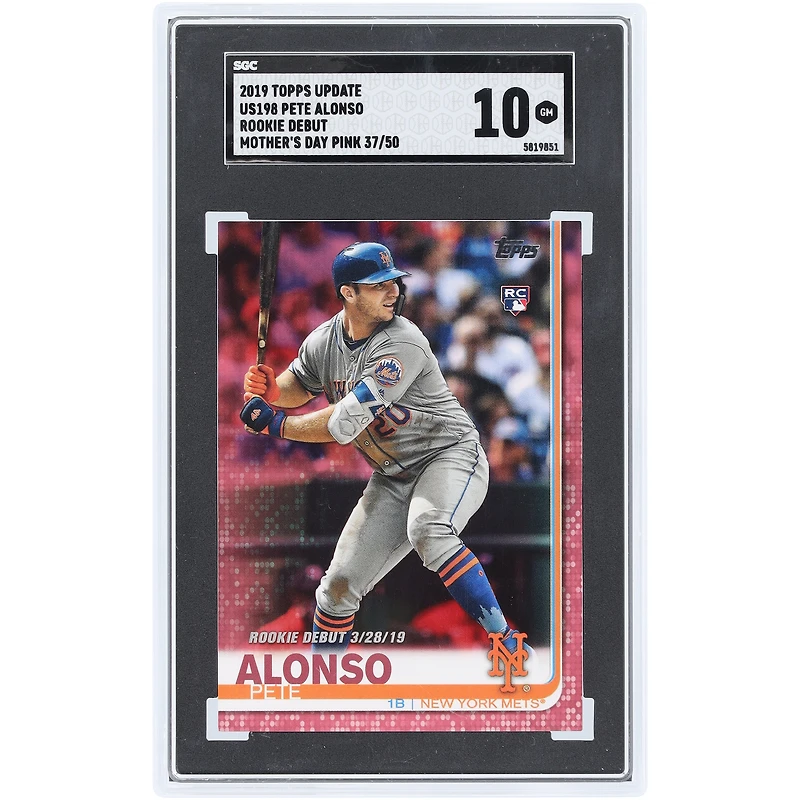 Pete Alonso New York Mets 2019 Topps Update Mother's Day Pink #US198 #37/50 SGC Authenticated 10 Rookie Card