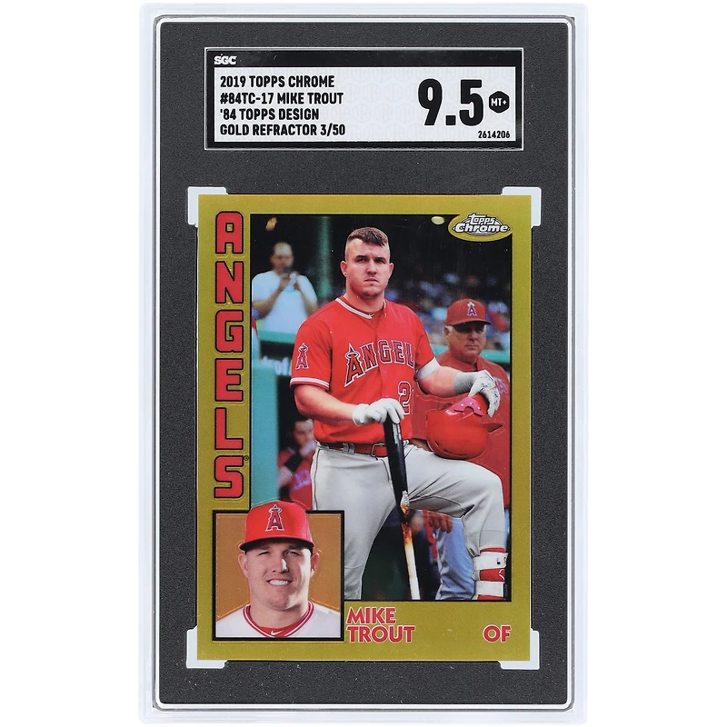 Mike Trout Los Angeles Angels 2019 Topps Chrome Gold Refractor '84 Topps Design #84TC-17 #3/50 SGC Authenticated 9.5 Card