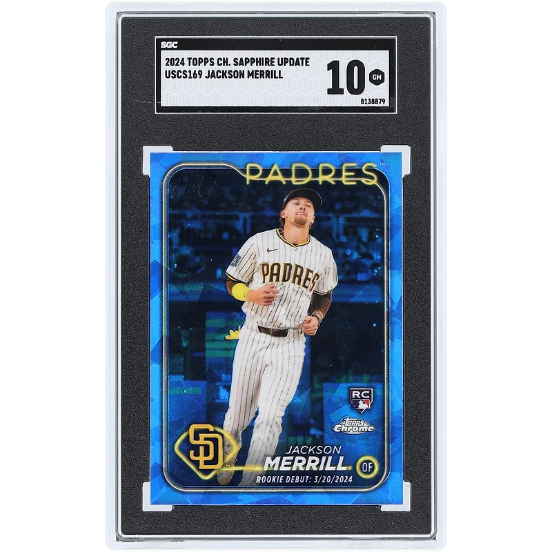 Jackson Merrill San Diego Padres 2024 Topps Chrome Sapphire Update #USCS169 SGC Authenticated 10 Rookie Card