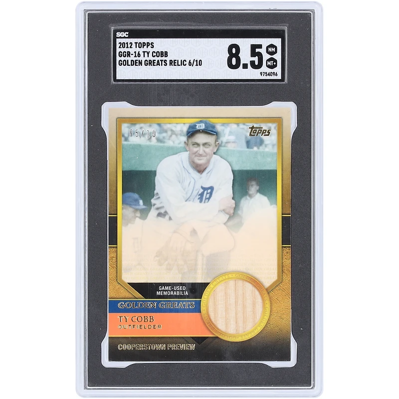 Ty Cobb Detroit Tigers 2012 Topps Golden Greats Bat Relic #GGR-16 #6/10 SGC Authenticated 8.5 Card