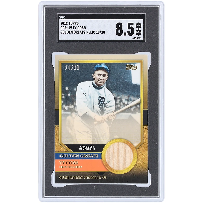 Ty Cobb Detroit Tigers 2012 Topps Golden Greats Bat Relic #GGR-19 #10/10 SGC Authenticated 8.5 Card