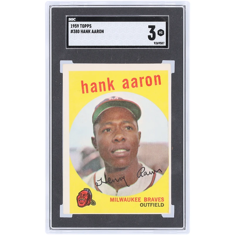 Hank Aaron Milwaukee Braves 1959 Topps #380 SGC Authenticated 3 Card