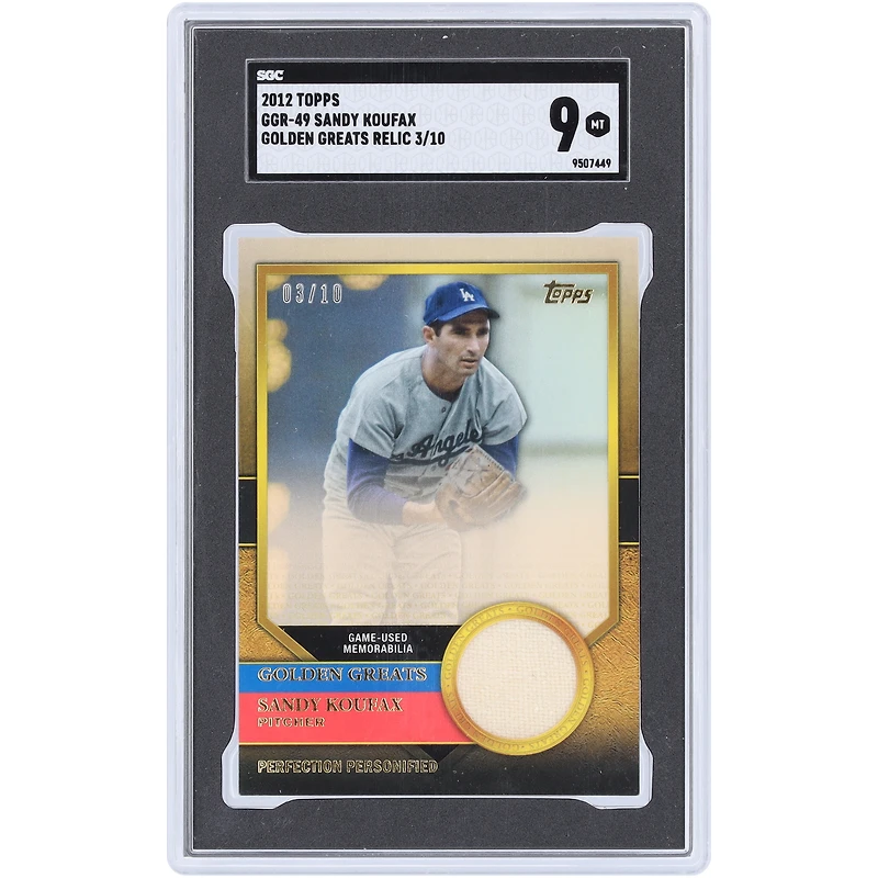 Sandy Koufax Los Angeles Dodgers 2012 Topps Golden Greats Jersey Relic #GGR- #3/10 SGC Authenticated Card